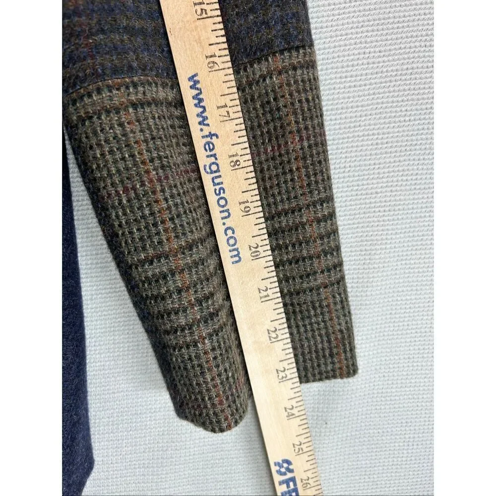 Patchwork Wool Jacket Blue Plaid Zip Front Vtg10 Dark Academia Quiet Luxury